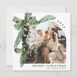 Watercolor Christmas Green Lace Bow Ribbon 2 Photo Feiertagskarte