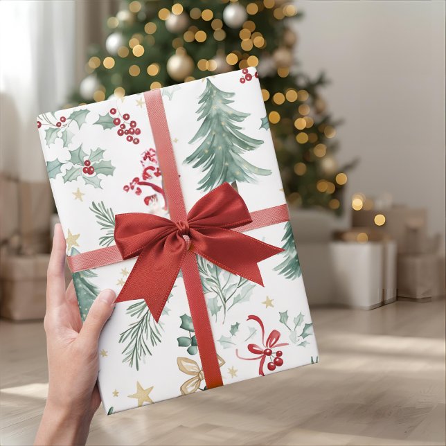Watercolor Christmas Greenery Wrapping Paper Geschenkpapier (Von Creator hochgeladen)