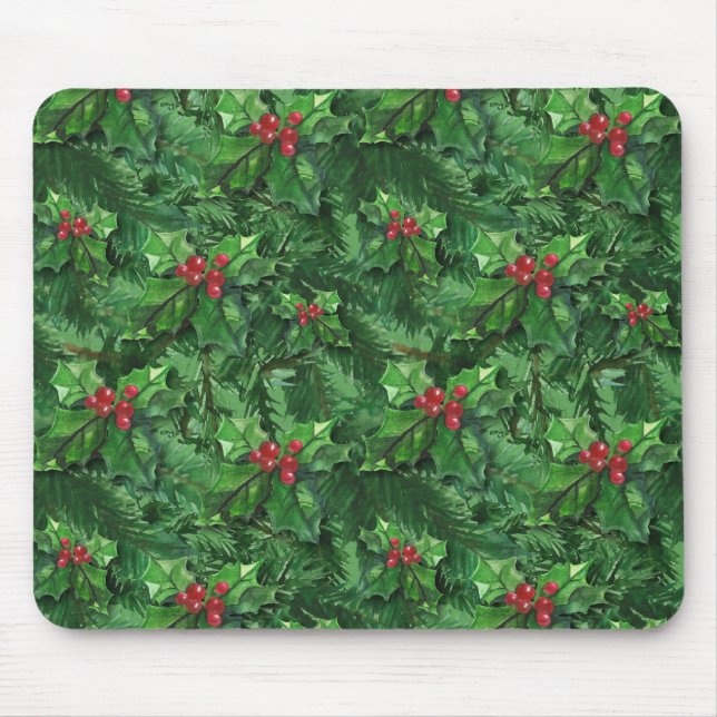 Watercolor Christmas Holly Berries Mousepad (Vorne)