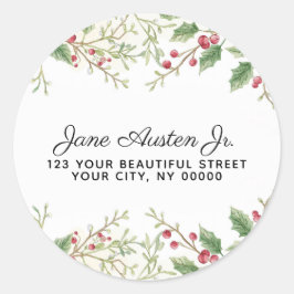 Watercolor Christmas Mistletoe Return Address Runder Aufkleber