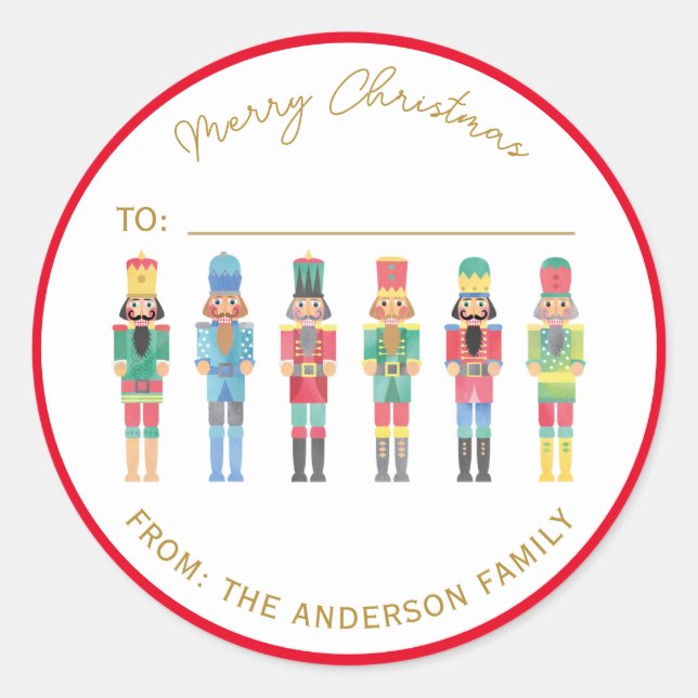 WATERCOLOR CHRISTMAS NUTCRACKER GIFT STICKER (Vorderseite)