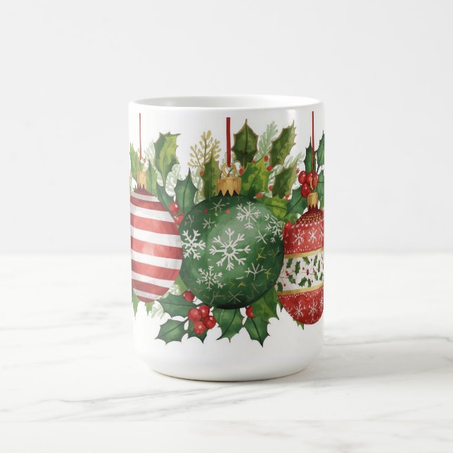 Watercolor Christmas Ornaments Holly Garland Kaffeetasse (Mittel)