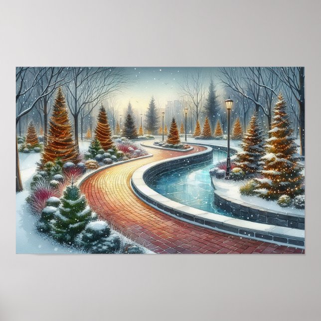 Watercolor Christmas Park Scene Poster (Vorne)