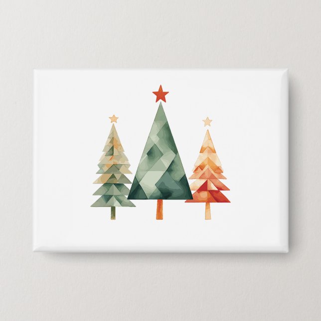 Watercolor Christmas Pine Trees Button (Vorderseite)