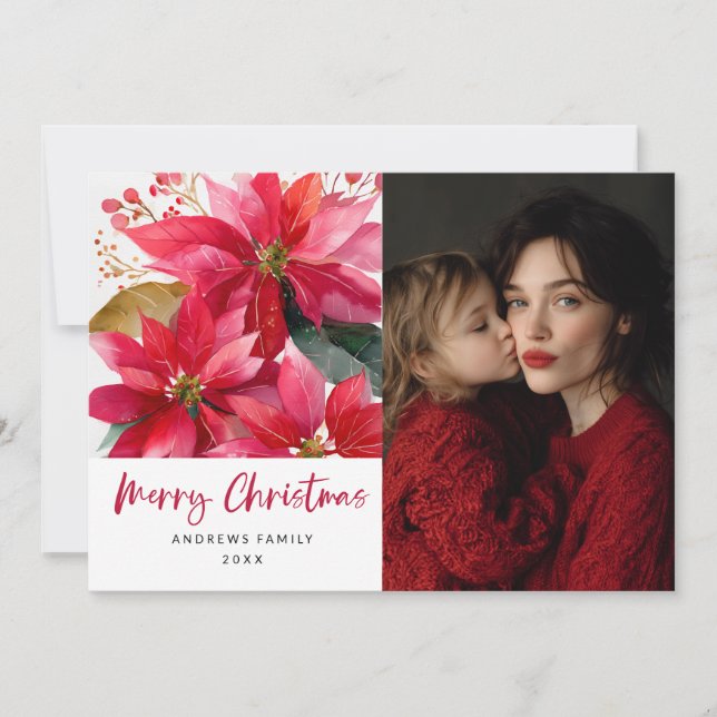 Watercolor Christmas Poinsettia Design Ankündigung (Vorderseite)