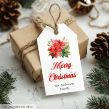 Watercolor Christmas Poinsettia Stylish Gift Tags