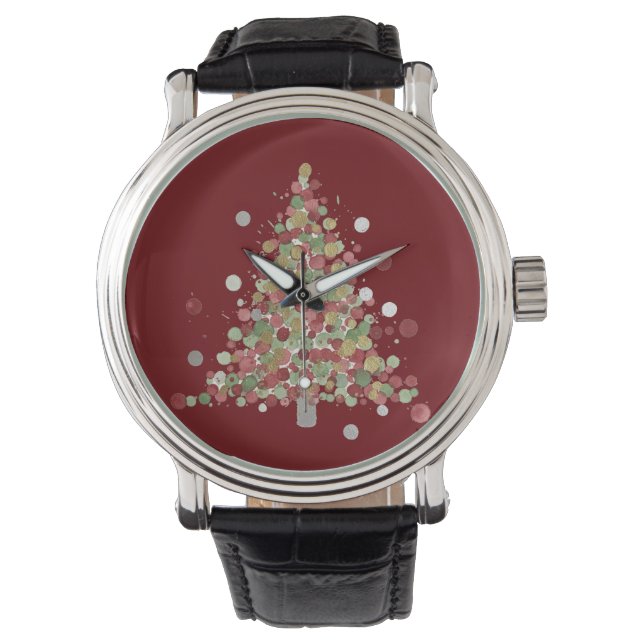 Watercolor Christmas Polka Dot Tree Armbanduhr (Vorderseite)