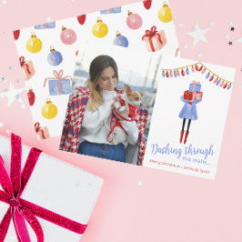 Watercolor Christmas Shopping Fashion Girl Feiertagskarte