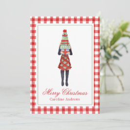 Watercolor Christmas Shopping Fashion Girl Feiertagskarte