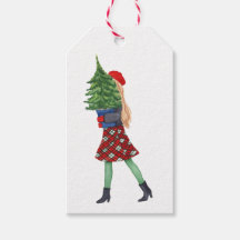 Watercolor Christmas Shopping Fashion Girl