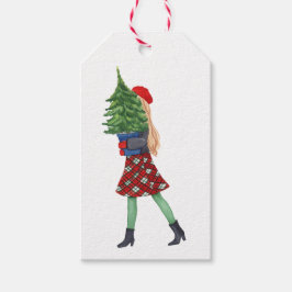 Watercolor Christmas Shopping Fashion Girl Geschenkanhänger