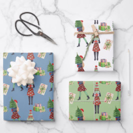Watercolor Christmas Shopping Fashion Girl Geschenkpapier Set