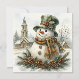 Watercolor Christmas Snowman Cozy Winter Holiday  Karte