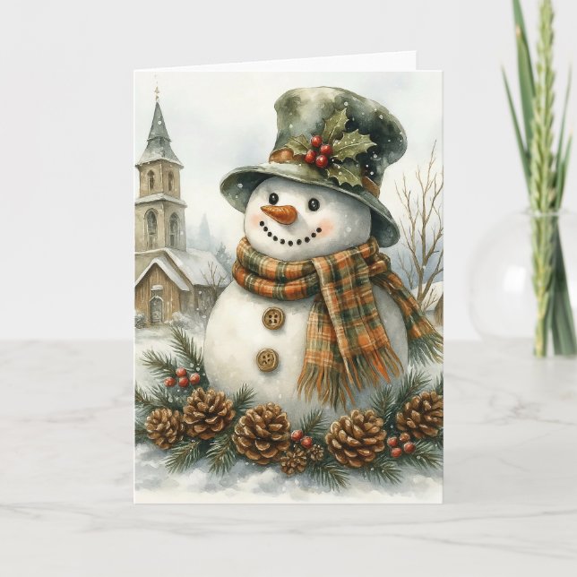 Watercolor Christmas Snowman Cozy Winter Holiday  Karte (Vorderseite)