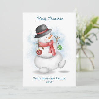 Watercolor Christmas snowman Einladung