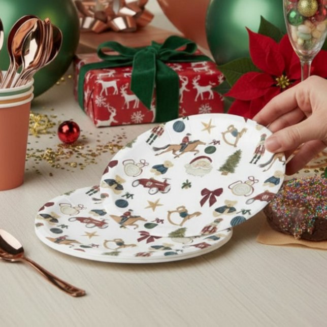 Watercolor Christmas Toys Pattern Paper Plate Pappteller (Von Creator hochgeladen)