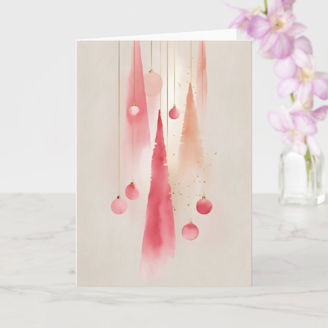 Watercolor Christmas Tree and Ornament  Karte (Orchidee)