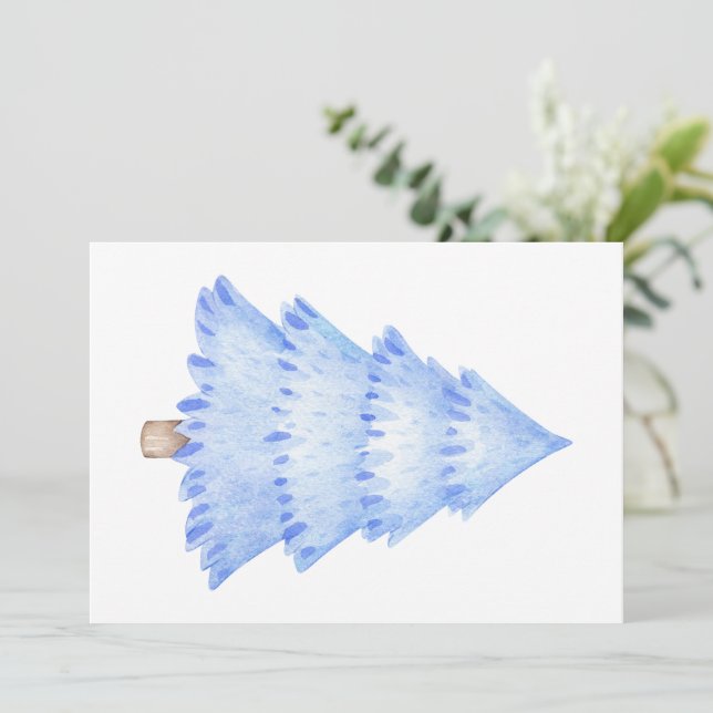 Watercolor Christmas Tree Blue Winter Einladung (Stehend Vorderseite)
