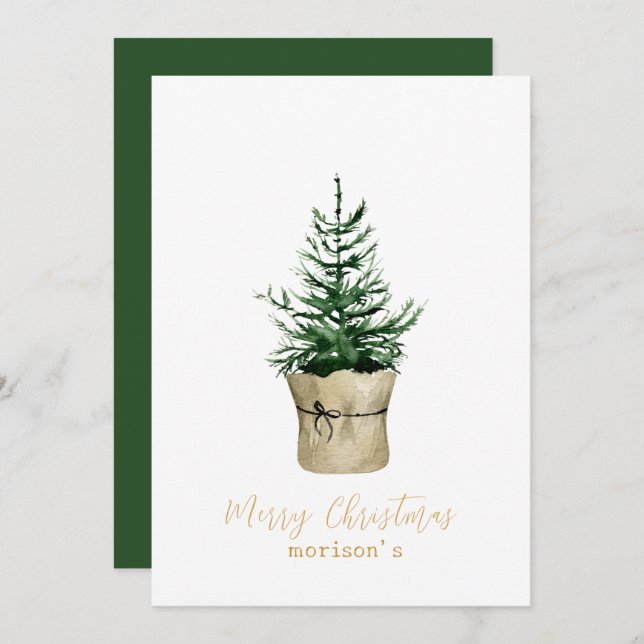 Watercolor Christmas Tree boho Stil Einladung (Vorne/Hinten)