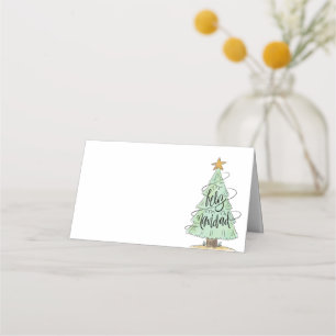 Watercolor Christmas Tree Feliz Navidad Feiertag Platzkarte