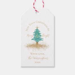 Watercolor Christmas Tree, "Merry & Bright" Geschenkanhänger