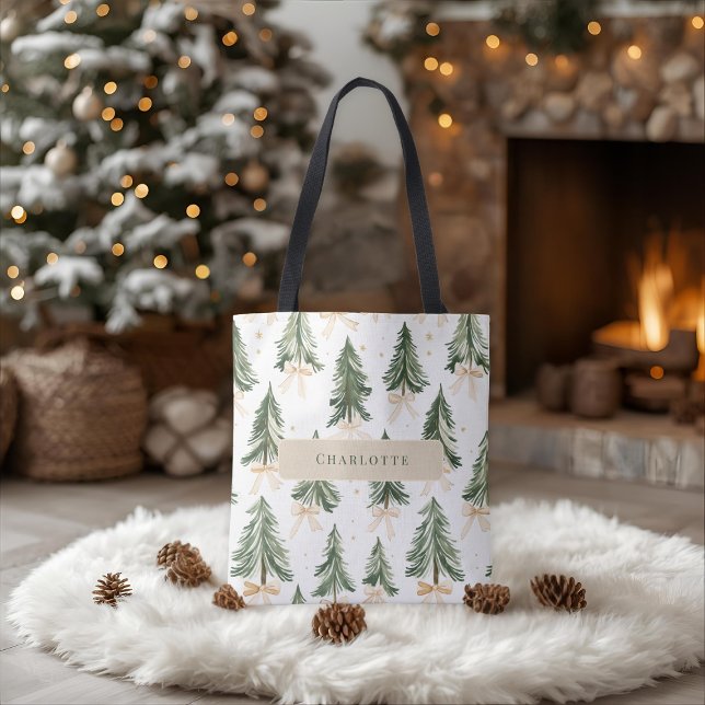 Watercolor Christmas Tree Personalized Tote Bag (Von Creator hochgeladen)