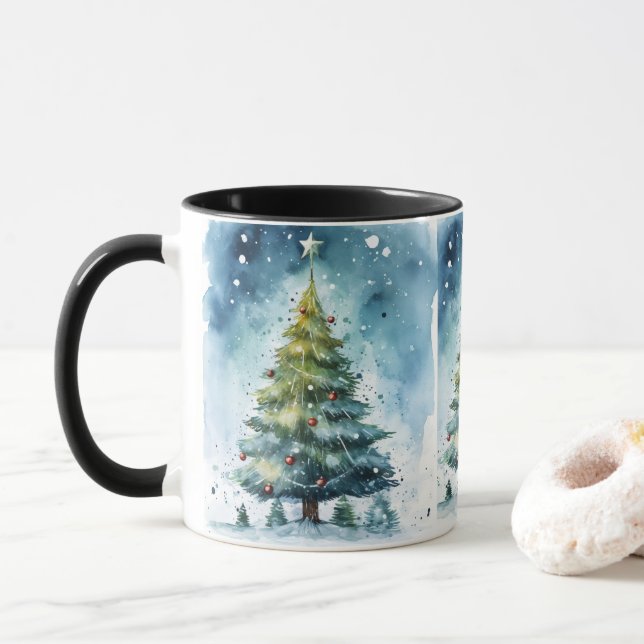 Watercolor Christmas Tree Winter Wonderland Holida Tasse (Mit Donut)