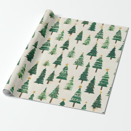 Watercolor Christmas Trees | Green Pine Holiday Geschenkpapier