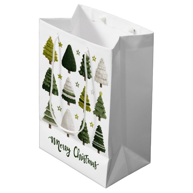 Watercolor Christmas Trees Holiday Gift Bag Mittlere Geschenktüte (Vorderseite Schrägansicht)