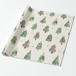 Watercolor Christmas Trees Snowflakes Holiday Geschenkpapier