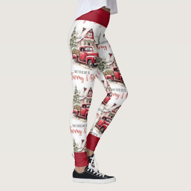 Watercolor Christmas Vintage Truck and Barn  Leggings (Rechts)