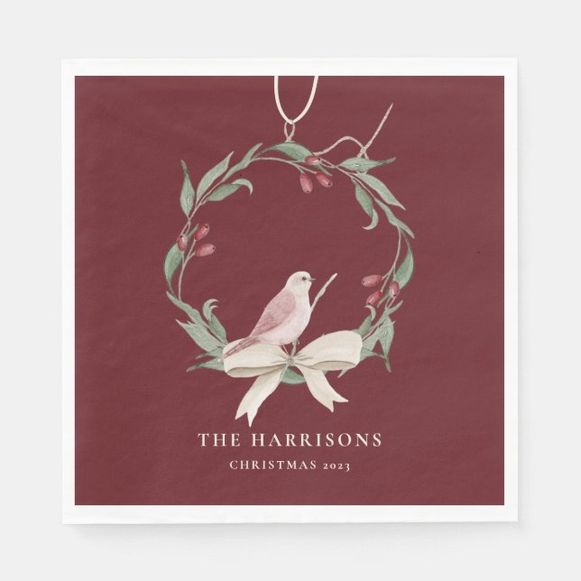 Watercolor Christmas Wreath Personalized Serviette (Vorderseite)