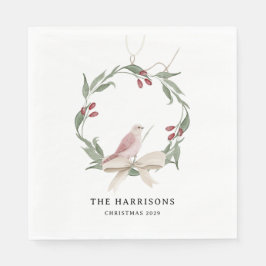 Watercolor Christmas Wreath Personalized White Serviette