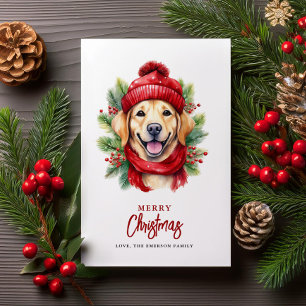 Watercolor Christmas Yellow Labrador Dog Feiertagskarte