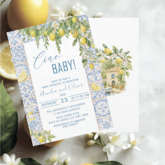 Watercolor ciao bambino lemons baby shower einladung