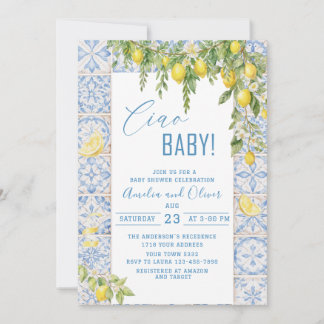Watercolor ciao bambino lemons baby shower einladung