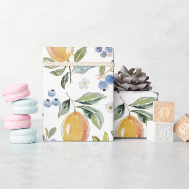 Watercolor Citrus & Blueberry Pattern Geschenkpapier (Babyparty)