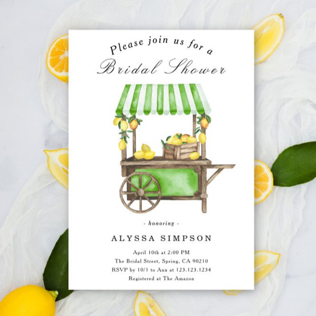 Watercolor Citrus Lemon Cart Bridal Shower Einladung (Von Creator hochgeladen)