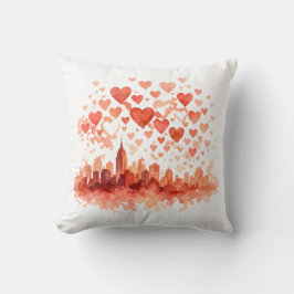 Watercolor City Skyline Hearts Throw Pillow Kissen
