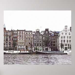 Watercolor Cityscape Amsterdam Gebäude Reisen Poster