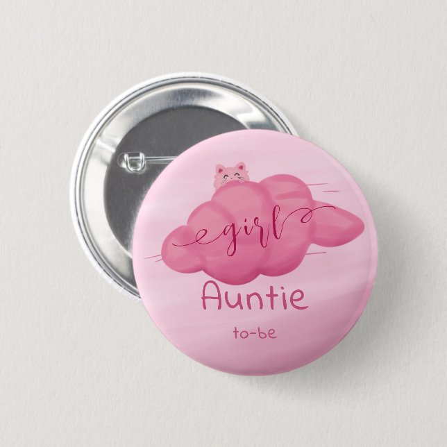 Watercolor Cloud Baby Girl Shower Auntie-to-be Button (Vorne & Hinten)