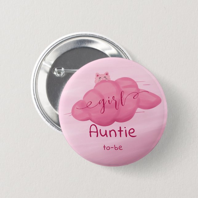 Watercolor Cloud Baby Girl Shower Auntie-to-be Button (Vorne & Hinten)