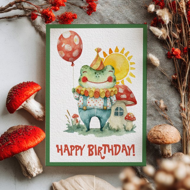 Watercolor Clown Frosch Whimsical Happy Birthday Postkarte (Von Creator hochgeladen)