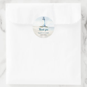 Watercolor Coastal New England Hochzeit Vielen Dan Runder Aufkleber