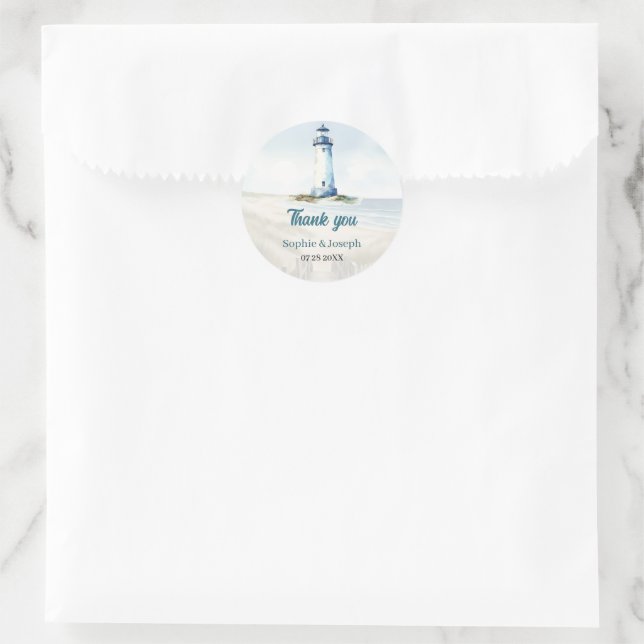 Watercolor Coastal New England Hochzeit Vielen Dan Runder Aufkleber (Tasche)