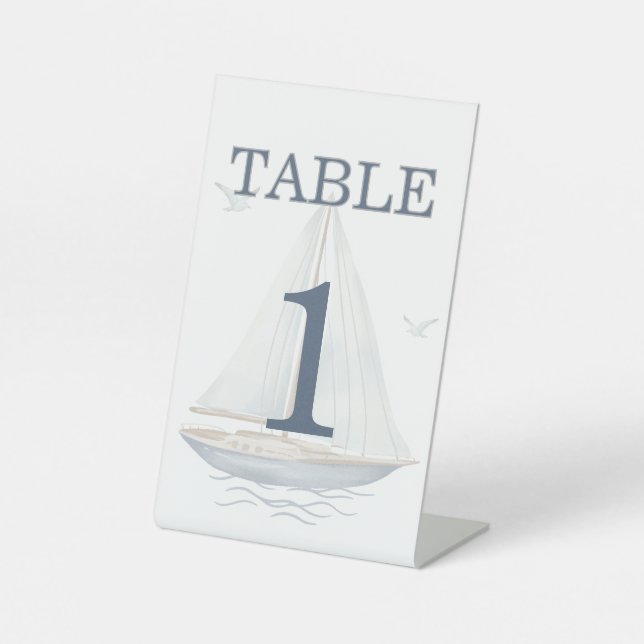 Watercolor Coastal Seascape Table Number Wedding   Sockelschild (Vorderseite)