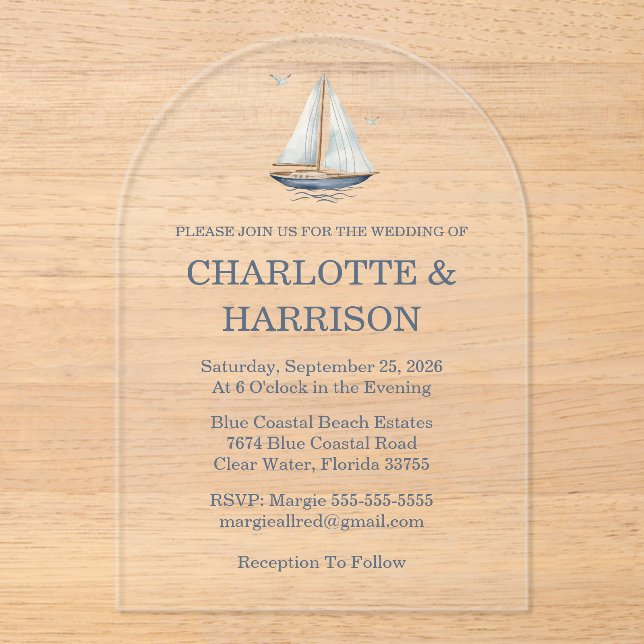 Watercolor Coastal Seascape Wedding Acryleinladungen (Vorderseite)