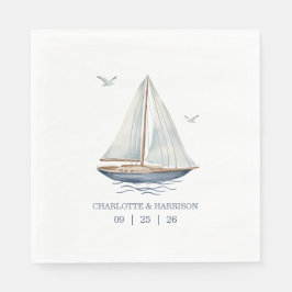 Watercolor Coastal Seascape Wedding Serviette