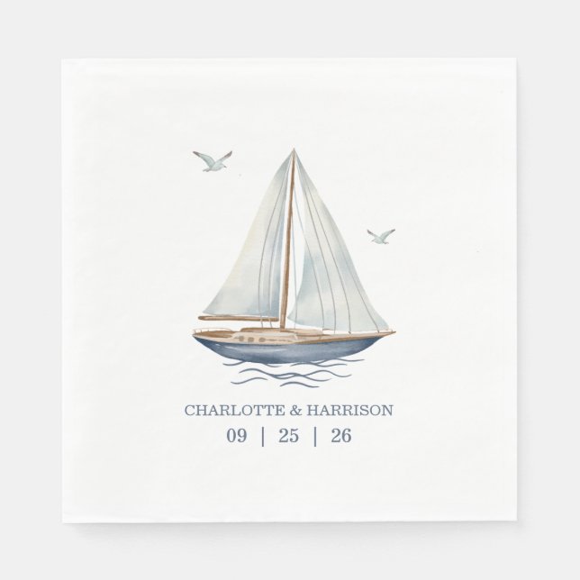 Watercolor Coastal Seascape Wedding Serviette (Vorderseite)