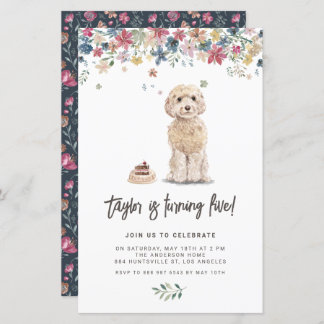 Watercolor Cockapoo Dog Birthday Invitation